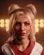 Placeholder: waitress woman with muppet head, real photo, concept art, retro style, smooth, unreal engine 5, god lights, ray tracing, RTX, lumen lighting, ultra detail, volumetric lighting, 3d.