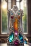 Placeholder: Coloured glass elegant dress set with gemstones, glittering metal stems and gemstone leaves sharp focus elegant extremely detailed intricate very attractive beautiful dynamic lighting fantastic view crisp quality exquisite detail gems and jewels S<AI in sunshine Weight:1 Professional photography, bokeh, natural lighting, canon lens, shot on dslr 64 megapixels sharp focus Weight:0.9