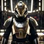 Placeholder: star wars bald male corellian pilot wearing pearlescent black and gunmetal grey First Order special forces heavy assault armor and helmet with gold trim inside the jedi temple, centered portrait, hyperdetailed, dynamic lighting, hyperdetailed background, 8k resolution, volumetric lighting, light skin, fully symmetric details