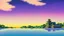 Placeholder: floating ruins of an asian village with purple sky full of stars, sunflower field, anime, high res, makoto shinkai