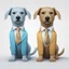 Placeholder: make one realistic business dog that is made of shapes and has a suit on looks a little like crystals with arms lowest 2048 x 1152 pixels og højst 6 MB