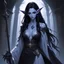 Placeholder: drow elf woman, sorceress, dark hair, digital art, dark fantasy