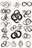 Placeholder: A page of 10 vector lemniscate infinity symbols drawings with clean fine line , black ink on white background