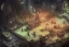 Placeholder: people standing around a 3d map, fantasy, adventure, night