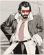 Placeholder: a young man with big muscles who looks like hans gruber wearing a heavy coat and red sunglasses staring with an irritated look on his face