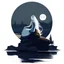 Placeholder: Afraid woman sitting on a rock on the moonlight