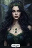 Placeholder: Dark bluec green hair, elven crown roses emerald Water lilies long hair lotus night Fairy princess rapunzel hair queen crown dragonflies fireflies elven tiara flowers fairy wings gothic dark blue ,fairy crown