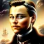 Placeholder:  spray painted fantasy art, realistic portrait of leonardo di caprio looking dorky, movie poster, titanic for reference, book cover illustration