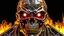 Placeholder: 4K, ultra detail, full realism portrait terminator iron maiden logo full face flames4K, ultra detail, full realism portrait terminator studio de radio logo full face firestarter in the background