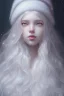 Placeholder: girl, cute, beautiful, long eyelashes, white hair, Santa hat, snowflakes, Christmas dress, closed mouth, head and shoulders portrait, 8k resolution concept art portrait by Greg Rutkowski, Artgerm, WLOP, Alphonse Mucha dynamic lighting hyperdetailed intricately detailed Splash art trending on Artstation triadic colors Unreal Engine 5 volumetric lighting