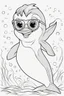 Placeholder: Outline art for cute coloring pages with dolphin with glasses, full body, white background, sketch style, only use outline, clean line art, no shadows and clear and well outlined.