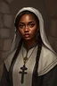 Placeholder: black woman dressed in cleric attire. Fictional environment.