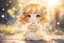 Placeholder: cute chibi daisy girl in sunshine, watercolor and black ink outlines, sparkling golden glitter, ethereal, cinematic postprocessing, bokeh, dof