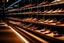 Placeholder: showcase of a shoe store in Spain, front view, warm light, close-up