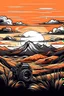 Placeholder: A panoramic camera capturing a vast mountain landscape at sunset, with dramatic cloud formations. Style: Bold, graphic, Mood: Epic, Lighting: Warm sunset colors, T-shirt design graphic, vector, contour, white background tune share more_vert