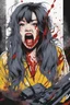 Placeholder: 90s Japanese horror illustration, cartoonist Anime art, a woman screaming beheaded, bloody, splatter, gore art, pixelated art, high definition, giallo style, dario argento,