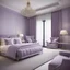 Placeholder: hotel bedroom master, modern classic style, lavender colors, 3d