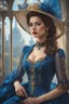 Placeholder: Beautiful woman, the most detailed portrait, the best quality 8k blue dress, Wonderful woman of the Victorian era walks along the park style of the artist Razumov, Volegov , sf, intricate artwork masterpiece, ominous, matte painting movie poster, golden ratio, trending on cgsociety, intricate, epic, trending on artstation, by artgerm, h. r. giger and beksinski, highly detailed, vibrant, production cinematic character render, ultra high quality model fashion show pose