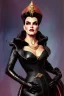 Placeholder: painting of EZADA SINN as evil queen in black leather gown, feminie, angry, stern look on her face, emperious, highly detailed, digital painting, artstation, concept art, smooth, sharp focus, illustration, art by gaston bussiere and alphonse mucha