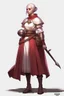 Placeholder: full length, 22-year old female cleric, shaved head, red bracelet, scale mail