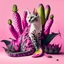 Placeholder: A cat surrounded by dragon fruits on a light background for removal