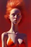 Placeholder: a painting of a young woman, by giacometti, textured, anatomically correct, beautiful perfect face, redhead, big red bikini, sharp focus, highly detailed. beautiful desolate background. the royal tenenbaums aesthetic