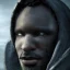 Placeholder: mysterious, black man, long curly black hair, scar on eye, hooded, post-apocalyptic, realistic, intriacte detail, sci-fi fantasy style, volumetric lighting, particales,highly detailed,cinamatic, deep colours,8k