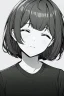 Placeholder: short hair girl, closed eyes, close-up, greyscale