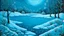 Placeholder: A cyan snowfield with falling snowflakes and a frozen lake designed in Mexican folk art painted by Frank Wilson
