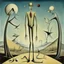 Placeholder: Enhanced surrealism, nightmare salesman contrivances, unregulated absurdity, by Desmond Morris and Kay Sage, mind-bending surreal double exposure image, zig-zag weirdling, classic surreal elements, long legs, by Salvador Dali and Joan Miro