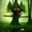 Placeholder: A house in a tree, hyperrealistic, forest bacground, photography, faery