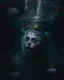 Placeholder: an ethereal portrait of a lonely queen submerged in dark waters with her back