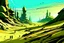 Placeholder: anime landscape, fairytale landscape medieval, dr. seuss landscape, landscape, dark, steep round hills, silly trees