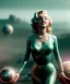 Placeholder: Ultra Realistic retro sci-fi 1960 scene, waist up view portrait, blonde woman, sweet young Marilyn Monroe face, perfect iris, tight latex coat, alien planet background, tight style, steel sphere dron levitating, fog, rain, soft color, highly detailed, unreal engine 5, ray tracing, RTX, lumen lighting, ultra detail, volumetric lighting, 3d, finely drawn, high definition, high resolution.