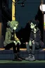 Placeholder: 2D animasyon gece oturmuş birbirleri ile sohbet eden 2 kız kısa saçlı ve daha güzel kıyafetler daha detaylı punk tarzı