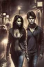 Placeholder: street night men love girl, couple, protective, Damon and Elena