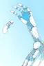 Placeholder: Draw mechanical arm with slender flexible structure and flexible joint drawing scientific papers. The three-dimensional structure in the figure needs to be filled with color, and the background uses the light blue sky composition.