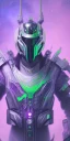 Placeholder: purple galaxy masked super villain, weapons in hands, teal and purple smoke, full portrait, hyper realistic, 4k