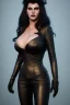 Placeholder: Amy Dumas as evil queen in black leather, leather, busty, cleavage, angry, rage, stern look. character design by cory loftis, fenghua zhong, ryohei hase, ismail inceoglu and ruan jia. unreal engine 5, artistic lighting, highly detailed, photorealistic, fantasy