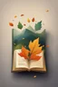 Placeholder: square logo , landscape with leaf fall, flying leaves in the book
