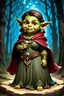 Placeholder: fantasy cute chubby female goblin wearing cloak and lots of jewelry