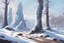 Placeholder: sunny day, ice age movies influence, rocks, trees, gothic, winter, trascendent influence, very epic, concept art, jenny montigny and anna boch impressionism painting