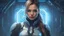 Placeholder: portrait realistic cyber Ukrainian girl half gorgeous cyber advance technician appealing costume, spacecraft hanger, looking at holograph, futuristic uplifting mood and motivation theme, science fiction, stunning intricate meticulously detailed dramatic digital illustration volumetric lighting, 250 megapixels 8K resolution, back-lit soft lights, photo-realistic arts, realistic photography, advance imagery techniques