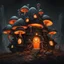 Placeholder: space island mushroom house. black lime and orange colored. Detailed oil Painting, muted color, fantastical, intricate detail, splash screen, hyperdetailed, insane depth, concept art, 8k resolution, trending on artstation