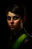 Placeholder: Portrait of a female fantasy half-orc, short hair, Caravaggio style