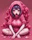 Placeholder: Anime girl crushed inside really darkred fleshy stomach filled with digestive juices, sit pose, fullbody, serius, tears, Junji Ito style, pink tones, pastel tetradic colors, 3D vector art, isometric style, retro aesthetic,rolling eyes, tongue out, saliva drip, open mouth,toph bei fong, croppedhoodie, underboob, mountainous horizon, 1girl, toph, bangs, black hair, blind, grey eyes, hair between eyes, hair bun, hairband, short hair, cropped hoodie underboob, cropped hoodieunderboobhoodie