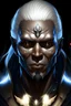 Placeholder: Generate a dungeons and dragons character portrait of the face of a male cleric of peace aasimar that looks like a drow blessed by the goddess Selune. He has black hair and glowing eyes and is surrounded by holy light