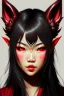 Placeholder: Beautiful devil asian girl with devil horns on her head, with brown eyes, detailed, looking at the camera, princess