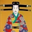 Placeholder: Retrato de cuerpo entero una Samurai con Katana vestida con kimono muy guapa y voluptuosa con el estilo de Gustav Klimt