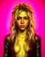 Placeholder: portrait, Shakira, blonde artist, Realistic image, drinking a strawberry milkshake, gold line make-up, sweat, fog, goddess style, Neon colors, leds. Black background, photo studio, concept art, smooth, unreal engine 5, god lights, ray tracing, RTX, lumen lighting, ultra detail, volumetric lighting, 3d, finely drawn, high definition, 4k.